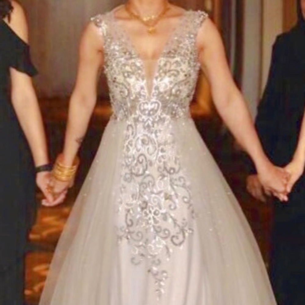 Jovani silver evening dress